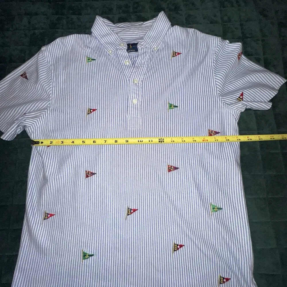 Ralph Lauren Adult Half Button Down Shirt Small (S) Blue White Pennant Preppy